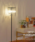 Crystal Floor Lamp With Foot Pedal Dope Modern Standing Light for Living Room Bedroom and Office Black Tall Pole Indoor 3 Light Fixture