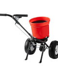 Walk Behind Broadcast Fertilizer And Seed Spreader With 90 Pound Capacity And 23 Liter Hopper, Red Hopper, All Terrain Tires