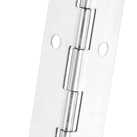 Close-up of Top Shelf 12 Inch Stainless Steel Piano Hinges For Furniture showing smooth operation and countersunk screw holes.