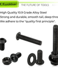 Complete 1/4-20 Bolt And Nut Set With Washers In Black, 219 Pieces With 73 Bolts 73 Nuts 73 Washers, K Kwokker