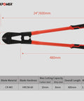 Heavy Duty 24 Inch Bolt Cutter For Locks, Chains And Rivets With Drop Forged Cr-Mo Steel Jaws, Non Slip Rubber Handles