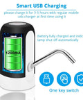 Close-up of USB-powered black 5 gallon water dispenser with pump automatic water jug dispenser for bottled water showing 1200mAh battery