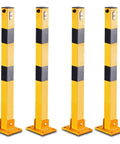 Set of 4 heavy duty steel bollards for driveways and parking lots, high visibility yellow barrier poles for traffic control