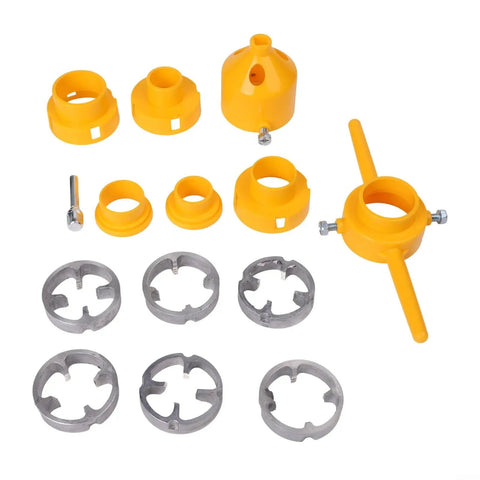 Pro Tip Ratchet Pipe Threader Kit For PVC Pipes with yellow plastic and metal dies for 20Mm, 25Mm, 32Mm tubes, efficient manual tool.