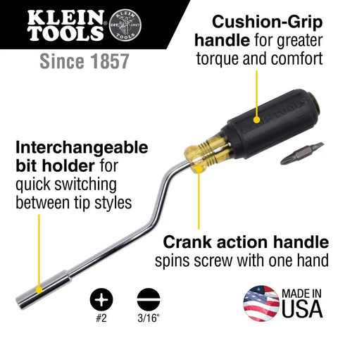 2-In-1 Interchangeable Rapi-Drive Screwdriver Set With Phillips And Slotted Bits One-Hand Crank Action For Fast Screw Driving Quick Bit Swaps With Interchangeable Bit Holder Great For Switch Plates And Light Fixtures USA-Made