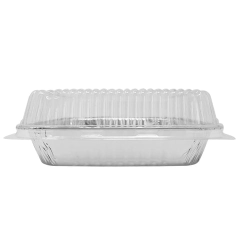 35 Pack 8x8 Inch Square Baking Pans With Snap-On Plastic Dome Lids, disposable aluminum foil tins, side view
