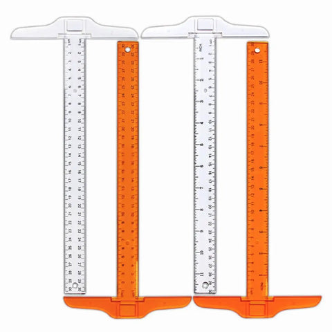 Two Pack Orange Plastic T Square Rulers With Double Side Precision Scale, 13 Inch/30 cm Drafting Tool shown vertically