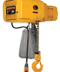 Rock Solid One Half Ton Electric Chain Hoist With Push Trolley And 20 Foot Lift Rated At 230 Volt High Cycle Industrial Workhorse Built For The Daily Heavy Grind, yellow electric hoist with hook and control.