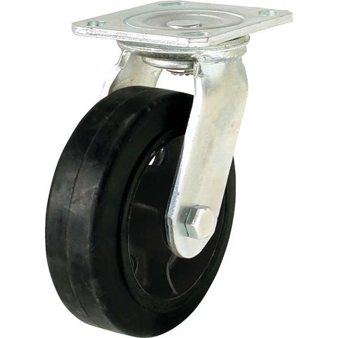 Rock Solid 6 Inch Rubber Swivel Plate Caster Rolls Smooth As Butter With Zero Vibration Hassle Free Mold On Setup For Heavy Duty Carts Rated At 410 Lbs