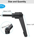 4 Piece Clamping Lever Adjustable Handles Set With Metric M5 Threads Including 20mm Male And M5 Female, black handle side view