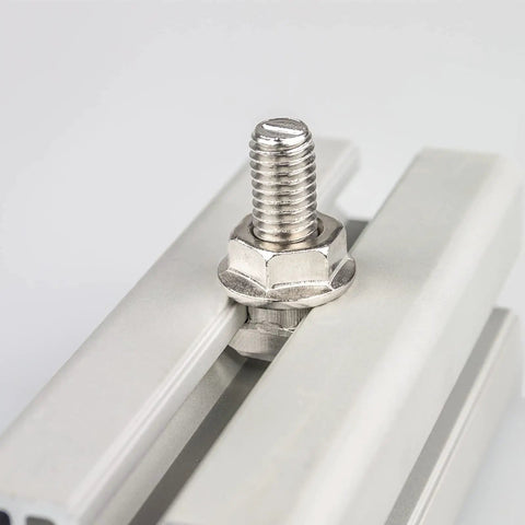 Beefy Drop In T Slot Bolt And M8 Nut Set For 45 Series Aluminum Profile showing bolt in profile groove
