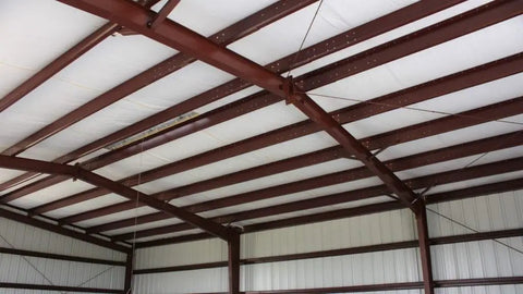 Top Shelf 2 Inch Fiberglass Insulation Roll With Psk Facing For Metal Buildings And Pole Barns No Sweat Condensation Control Duct Wrap Ready installed in metal building ceiling.