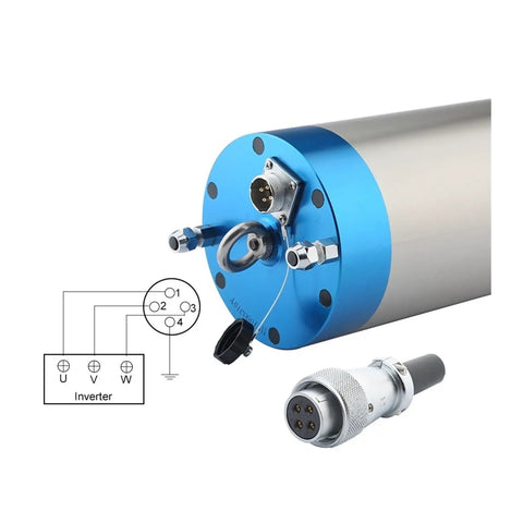 Beefed-Up 5.5kW Water-Cooled CNC Spindle Motor With 4 Ceramic Ball Bearings, 125mm mount, blue end cap, cable connector, ER32 Collet