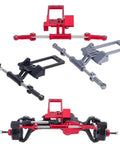 CNC Aluminum Servo Mount With Simulated Hydraulic Steering Kit for 1To10 RC Crawler Cars, titanium anodized, various views.