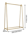 Industrial Pipe Clothes Rail And Metal Display Rack With Slide Rail For Dresses Coats And Garments Built To Last Beefy Steel Frame With Anti Rust Chrome Plating 100x40x160cm Sturdy Garment Storage Solution measuring dimensions with golden finish