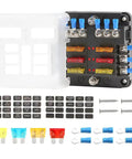 Built Tough 6 Way Fuse Block With Negative Bus Terminal Waterproof Fuse Panel includes blade fuses and mounting hardware.