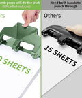 Comparison of Heavy Duty Three Hole Punch For Binder With Large Chip Tray, 40 Sheet Capacity vs. standard 15-sheet punch