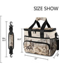 Desert Cowboy Insulated Lunch Bag With Shoulder Strap, 15L capacity tote showing dimensions and cowboy design.