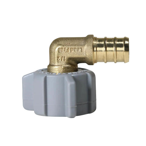 10 Pack 1/2 Inch PEX To 1/2 Inch Female NPT Swivel Elbow Fittings, No Sweat Crimp, Works With All PEX Tubing Brands, NSF ANSI 61 Certified For Potable Water And Hydronic Heating, Built To Last Universal Fit, brass elbow on PEX tubing