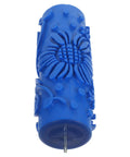 Artistic Floral Texture Paint Roller For DIY Home Wall Projects Plus Rubber Design Tool that features detailed floral design in blue rubber.