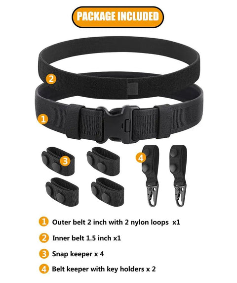 Heavy Duty 2 Inch Duty Belt For Law Enforcement With Outer And Inner Belt System Belt Keepers Ready To Roll Police Belt Setup Comfortable 1.5 Inch Nylon Inner Belt With Soft Loop Large Size package components including belts and keepers