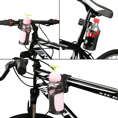 Universal Stroller Cup Holder With 360-Degree Swivel, Spill-Proof Bottle Holder for Bikes, showing pink and black holders.