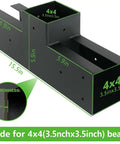 Close-up of Post And Beam T Bracket Set For 4x4 Lumber Pergola Kit Heavy Duty Outdoor Hardware showing dimensions and thickness.