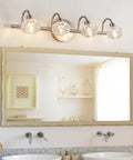 Modern 4 Light Bathroom Vanity Light Over Mirror With Crystal Glass Shade LED Wall Fixture installed over mirror