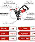 Diagram of Built Tough Electric Concrete Ring Saw With Advanced Dust Control Portable Wall Cutter features and specifications.