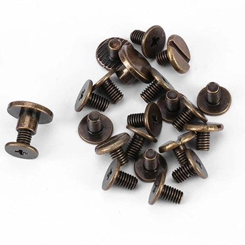 Premium Flat Head Brass Rivets And Copper Hardware Screws 20 Piece 5Mm Set for reliable leather crafting fastenings.