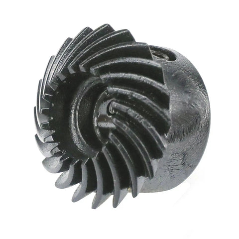 Close-up of XB2364001 Spiral Bevel Gear for Brother 1034D and 3034D sewing machines, black durable gear wheel for smooth stitching.