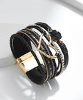 Killer Boho Western Leather Wrap Bracelet For Women With Layered Cuff Strands Heart Stone Charm, 7.67 inch black leather, stylish jewelry.