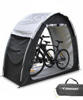 All Weather Two Bike Shed Tent With Double Doors PU4000 Silver Coated 210D Oxford Fabric Foldable Outdoor Bike Shelter Portable Carry Bag For Home Garden Heavy Duty Build Easy Setup shown with bikes inside and carry bag