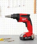 M18 Fuel Drywall Screw Gun Bare Tool with Auto Start Mode and Powerstate Brushless Motor placed on a workbench.