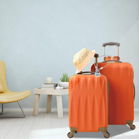 Orange luggage with a hat and sunglasses in a room; suitable for Stainless Steel Wire Cable With Loops for security.
