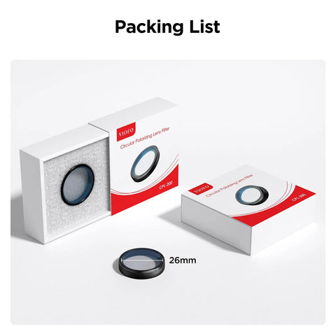 Packaging of CPL Filter for Dash Cam Front Camera A229 Series and A329S Series Anti Glare Polarizing Lens with 26mm size.