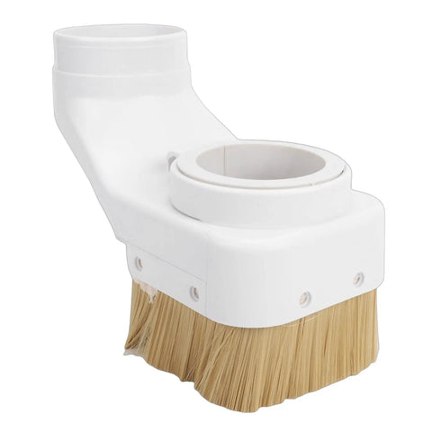 Top Shelf 75Mm Cnc Dust Shoe For Engraving Machines Offering No Sweat Chip Control And A Straight Up Secure Spindle Fit That Keeps Your Rig Clean Between Sessions, white ABS material, brush bristles.