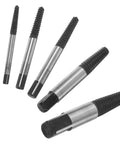 Top Notch 6 Piece Damaged Screw Extractor Set That Grabs Stripped And Broken Bolts Easy Like Sunday Morning For Serious Home Repairs, DIY Fix-Ups and Getting Those Stubborn Fasteners Out Without The Fuss Or Frustration Today. 6-piece steel extractor set on white