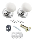 Old School Retro Vibe Classic Rosette White Porcelain Round Door Knob for Interior Doors, Vintage Style Hardware, with installation kit.