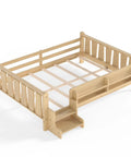 Toddler Floor Bed With Storage Bookcases And Easy Access Stairs Safe Guardrails All Around No Box Spring Needed Light Natural Finish
