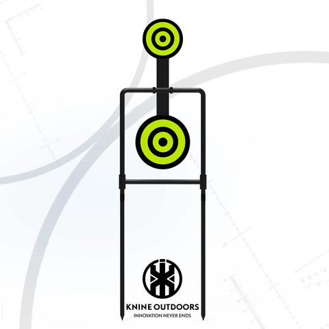 Double Spinner Auto Reset Steel Target For Centerfire Handguns Up To Forty Four Magnum with neon green bullseye targets