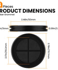 Rubber Grommets 2-1/8 In ID, 2-1/2 In Drill Hole, dimensions and side view, Double-Sided Wire Protection Plugs in 4 Pack