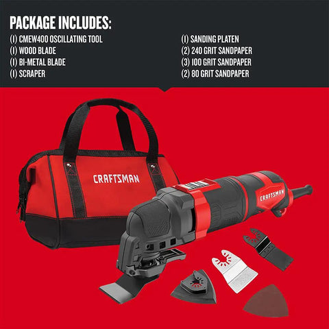 Corded Oscillating Tool Kit With 3 Amp Power, 14-Piece Set Including Sandpaper And Blades, Quick-Change Attachment System, Storage Bag