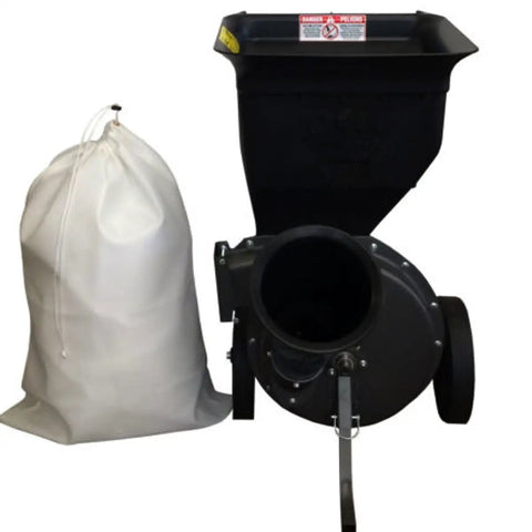 Heavy Duty Chipper Shredder Collection Bag For Troy-Bilt MTD Lawn Equipment, durable polyester and leak-proof design, side view.
