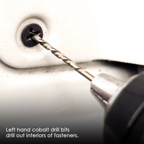 Close-up of 55 Piece Screw Extractor Kit For Removing Broken Or Stripped Screws, Bolts, Studs And Lugs With Left Hand Drill Bits in use