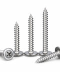 Number Eight By One Inch Phillips Washer Head Screws 60 Pack With Storage Box For Light Wood Projects And Furniture Repair Easy Driving Silver Finish DIY Fasteners close-up