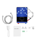 Top Shelf Electric Tankless Water Heater 110V 4500W components including instruction manual, connectors, and stainless steel hose for installation.