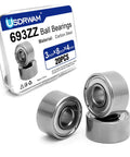 Front view of USDRWAM 693ZZ ball bearings in a tin; carbon steel, 3×8×4 mm, 20 pcs.