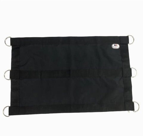 Top Shelf 1200D Horse Stall Guard With Adjustable Straps And Replaceable Black Hardware For Locking Down Secure Stable Safety And Bulletproof Equine Barrier Gear, black fabric with clips.