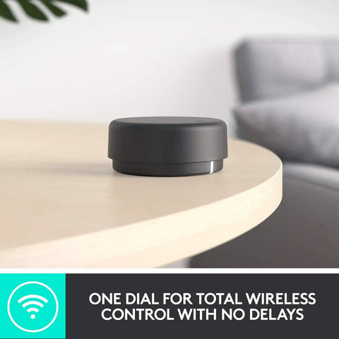 Wireless control dial for Z407 Bluetooth Computer Speakers With Subwoofer And Wireless Control on a desk surface